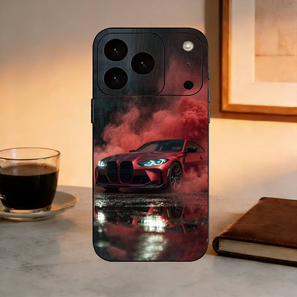 Cool Sports Blue-white Red Car-M4 CAR Phone Case For iPhone 17, 16,15,14,13,12,11 Plus,Pro Max, Others Soft Black Cover