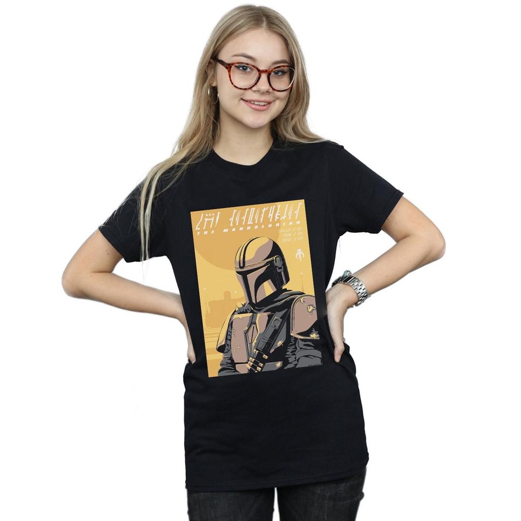 STAR WARS Womens/Ladies The Mandalorian Art Poster Cotton Boyfriend T-Shirt
