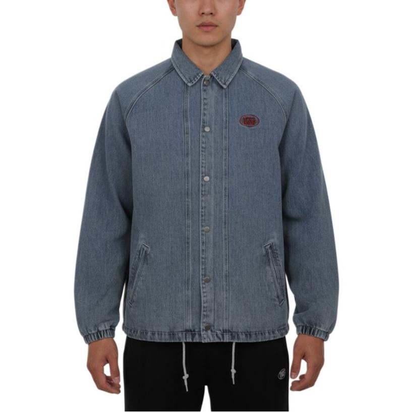 Vans Denim Logo Coach Collar Simple Single-Breasted Raglan Long Sleeve Denim Jacket Men jackets VN000TJ7GLX