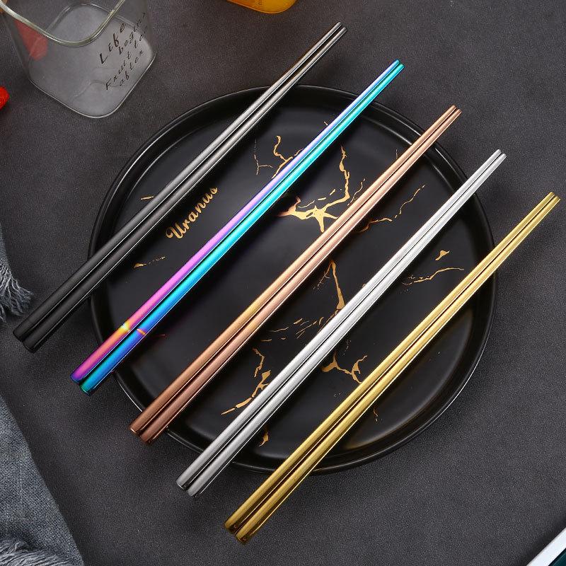 Square 23cm 304 stainless steel chopsticks, anti slip and heat-resistant hollow household chopsticks, sushi chopsticks