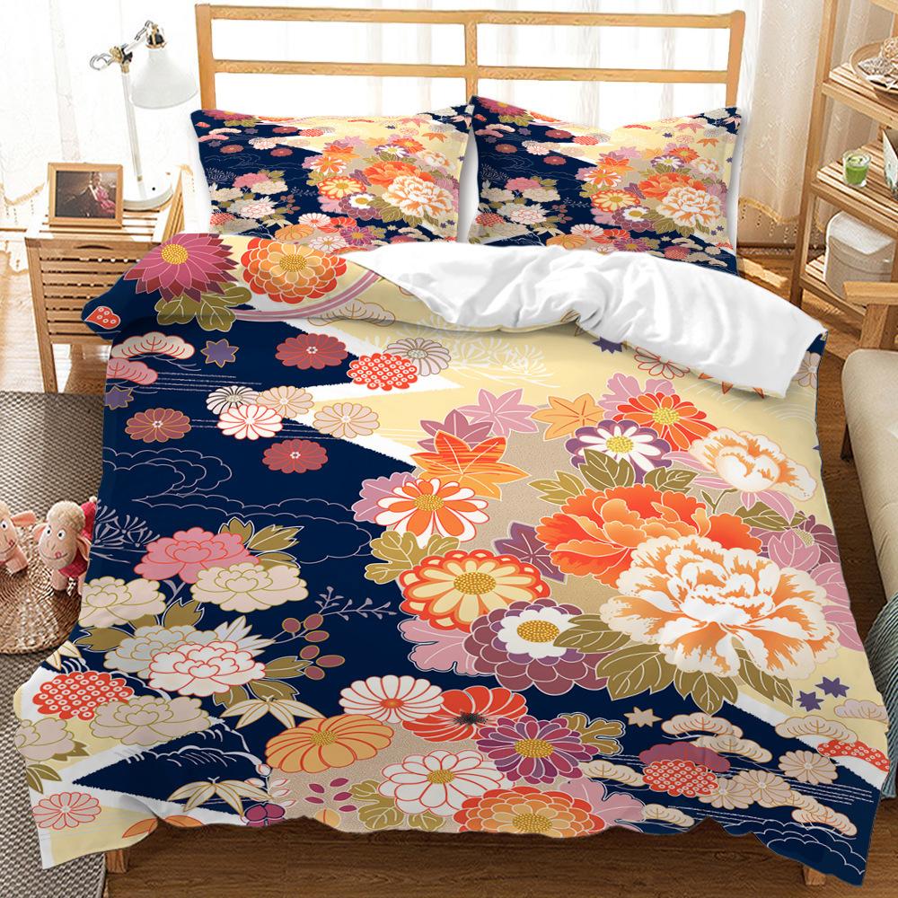 Quilt Cover And Wind Blue Pattern Digital Printing Bedding Three-Piece Set