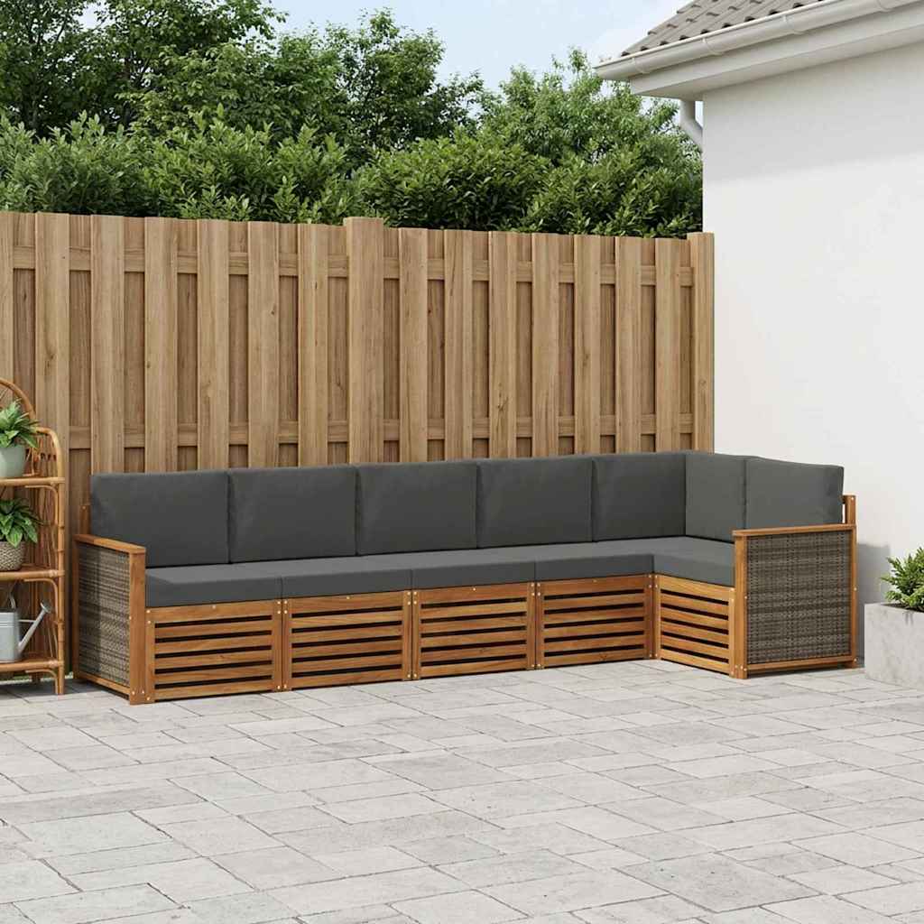 Outdoor Corner Sofa Set with Cushions 5 pcs Natural and Anthracite