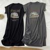 T-shirt à manches courtes Été Lâche Mi-longue Longueur genou Robe fendue pour femme