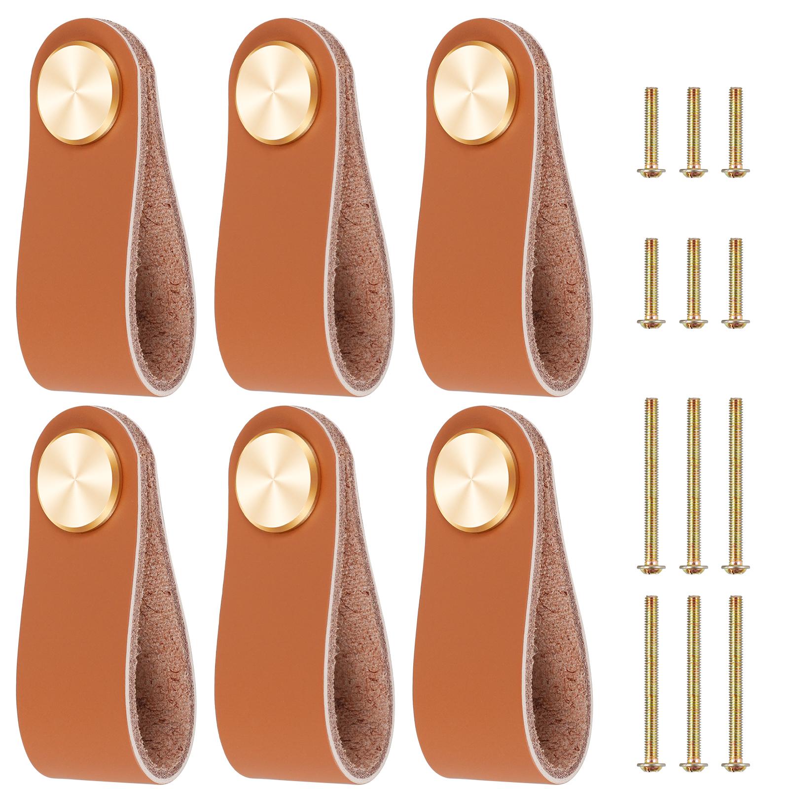 

6 шт. Кожаные ручки для ящиков Разные цвета Нордические мебельные ручки для ящиков Латунные ручки для дверей шкафа Экологичная искусственная кожа света кофе