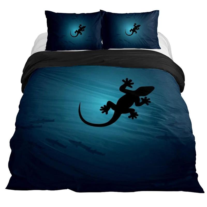 Lizard Duvet Cover Set Reptile Bedding Sets King Size for Boys Girls Toad Tropical Animal Purple Floral Exotic Comforter Cover
