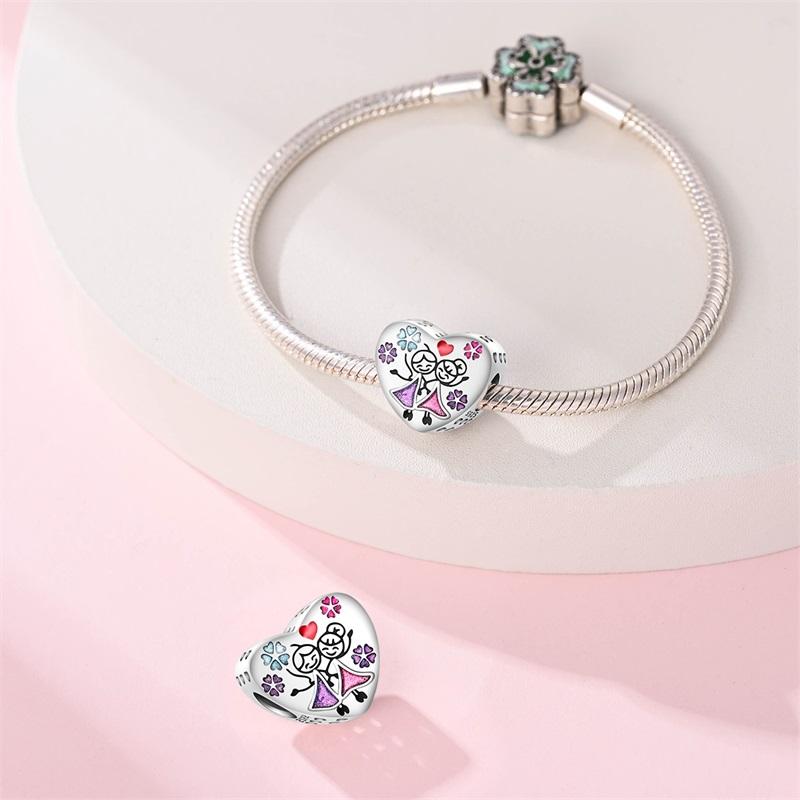 100% Copper Sisters Best Friends Series Charms Pink Heart Rose Beads Fit Qikaola Bracelet Diy Birthday Jewelry Gift