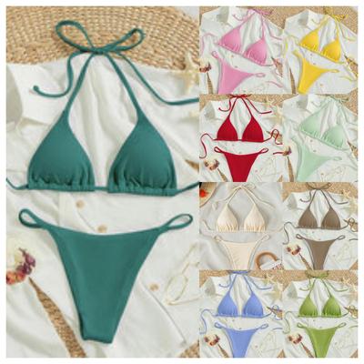 Ensemble Bikini Triangle Halter à Lacets Euro-Américain - Maillot de Bain de Plage Sexy