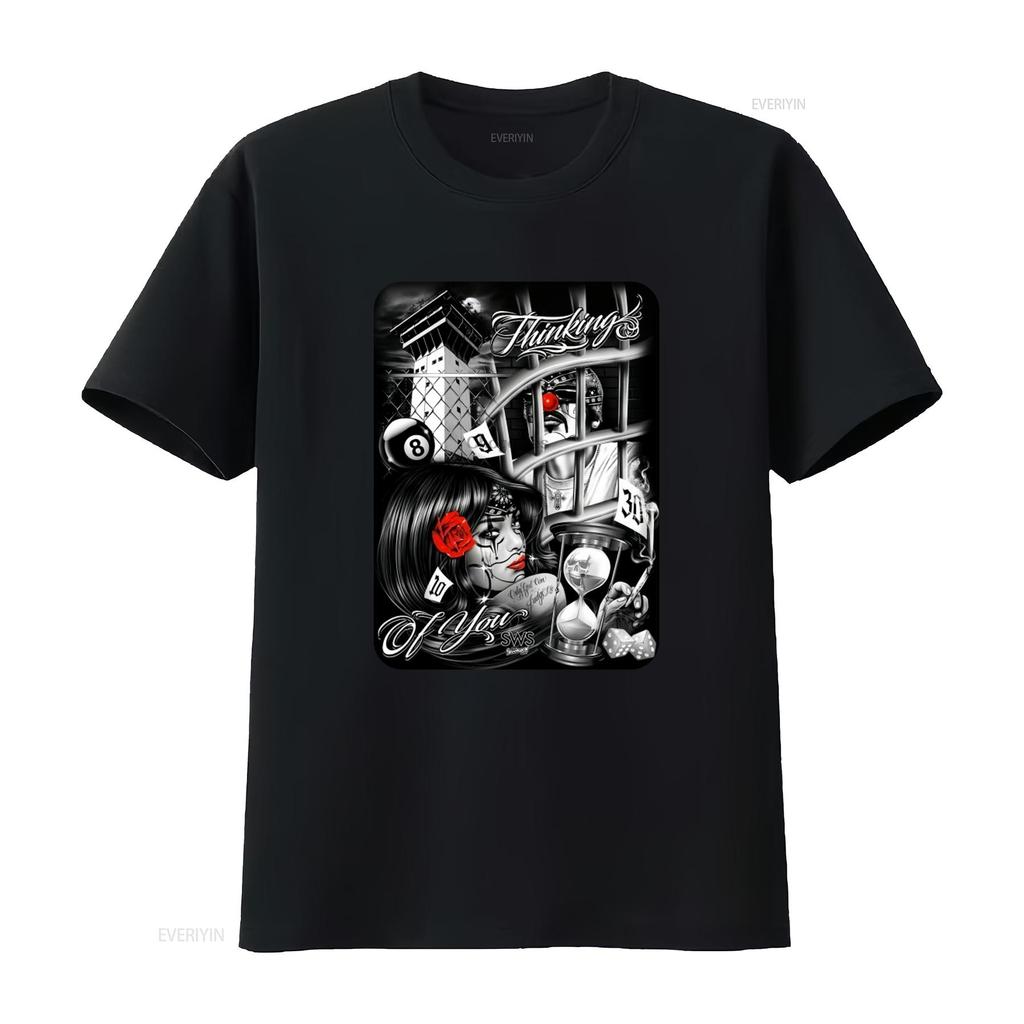 Thinking Of You Chicano Art Unisexs Heavyweight T Shirt Print On Shaka Wear Trending Funny S vintage Stretched fashion