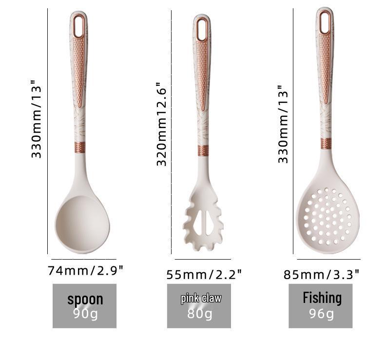 Silicone 7-Piece Kitchen Utensil Set with Storage Rack: Heat-Resistant, Non-Stick Spatula, Slotted Spoon, Ladle.