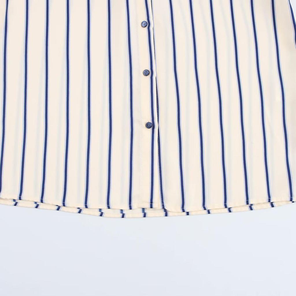 2025 Spring Women's Versatile Striped Wide-Sleeve Shirt with Turn-Down Collar