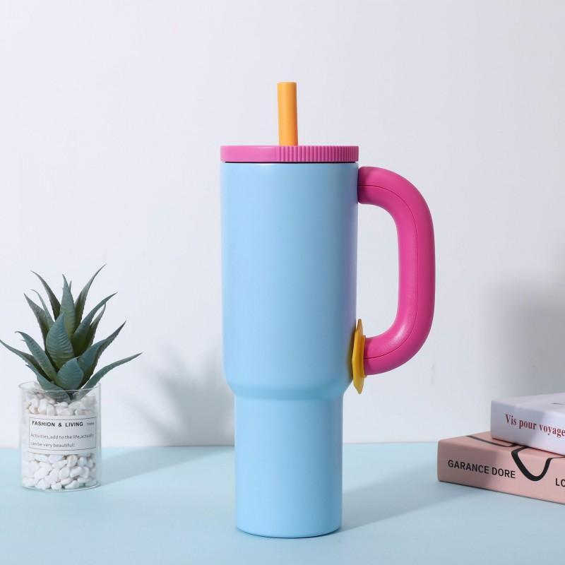 Tazza da viaggio termica in acciaio inossidabile da 1200 ml con manico a cannuccia per auto, sport all'aperto, ufficio