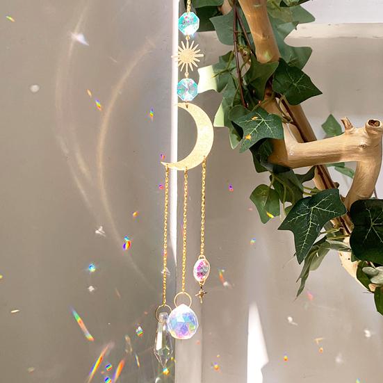 Pegador de Sol de Cristais Coloridos, Pegador de Sol Pendurado com Corrente, Ornamento de Sino de Vento com Bolas de Cristal para Janela Casa Jardim Dia de Natal Festa Casamento