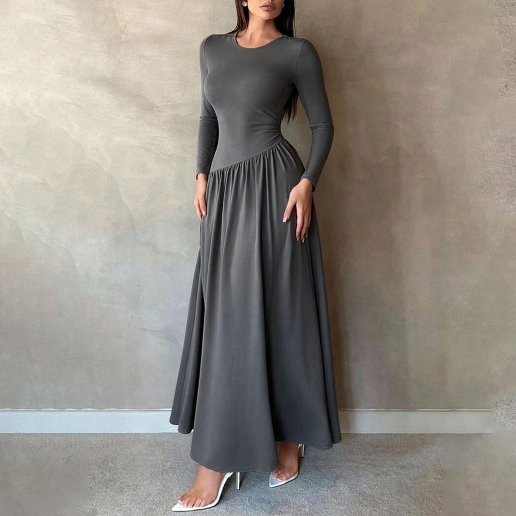Damen Langes Casual Strickkleid mit Langen Ärmeln, Bequemes Pulloverkleid für den Alltag