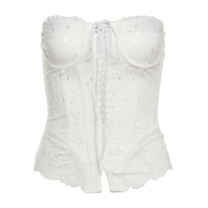 

# Sisjuly# Asian ABG Sexy Style Hollow Sexy Girdle All-Matching Tube Top Female Fashionable Lace Slim Looking Tops White L