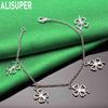 925 Sterling Silver Four-Leaf Clover Side Chain Exquisite Bracelet Gift Jewelry