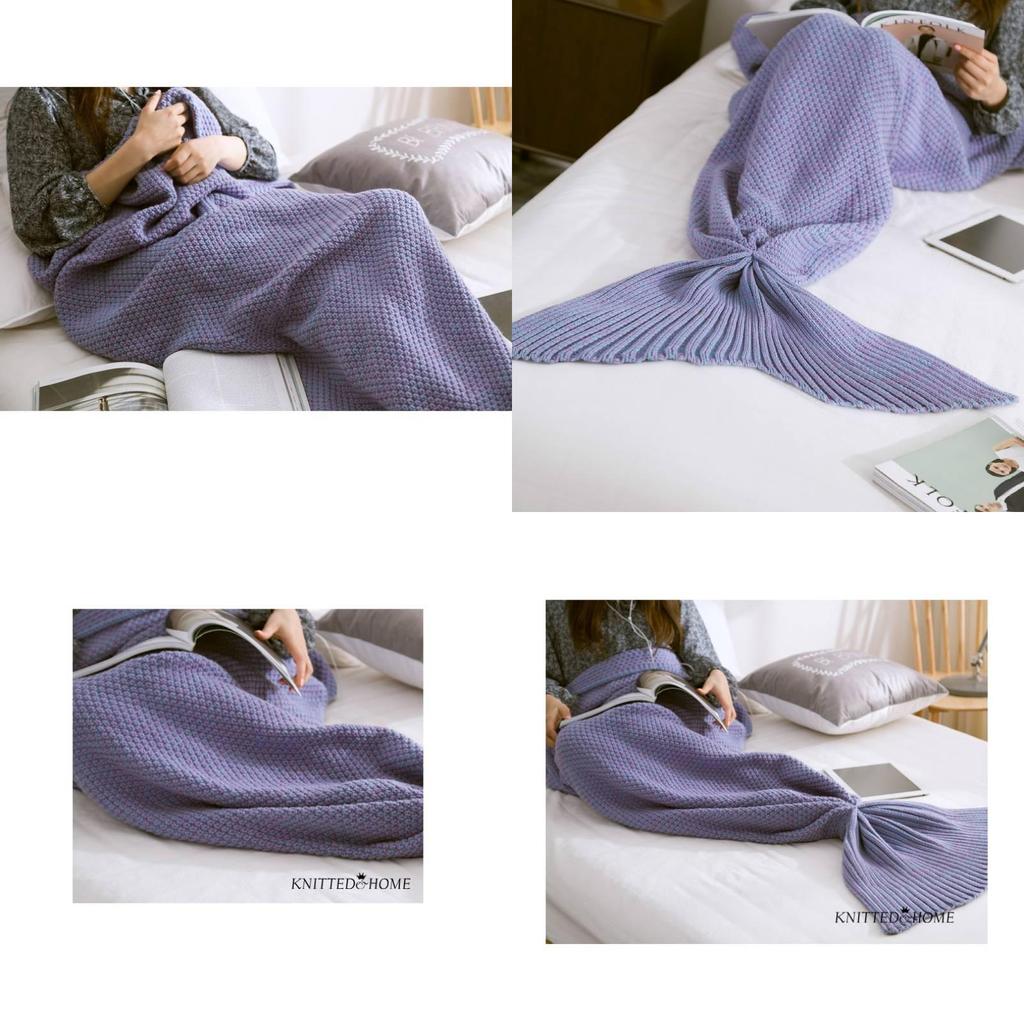 Mermaid Crochet Knit Acrylic Throw Blanket With Grid Pattern For Sofa Decor And Gift Giving