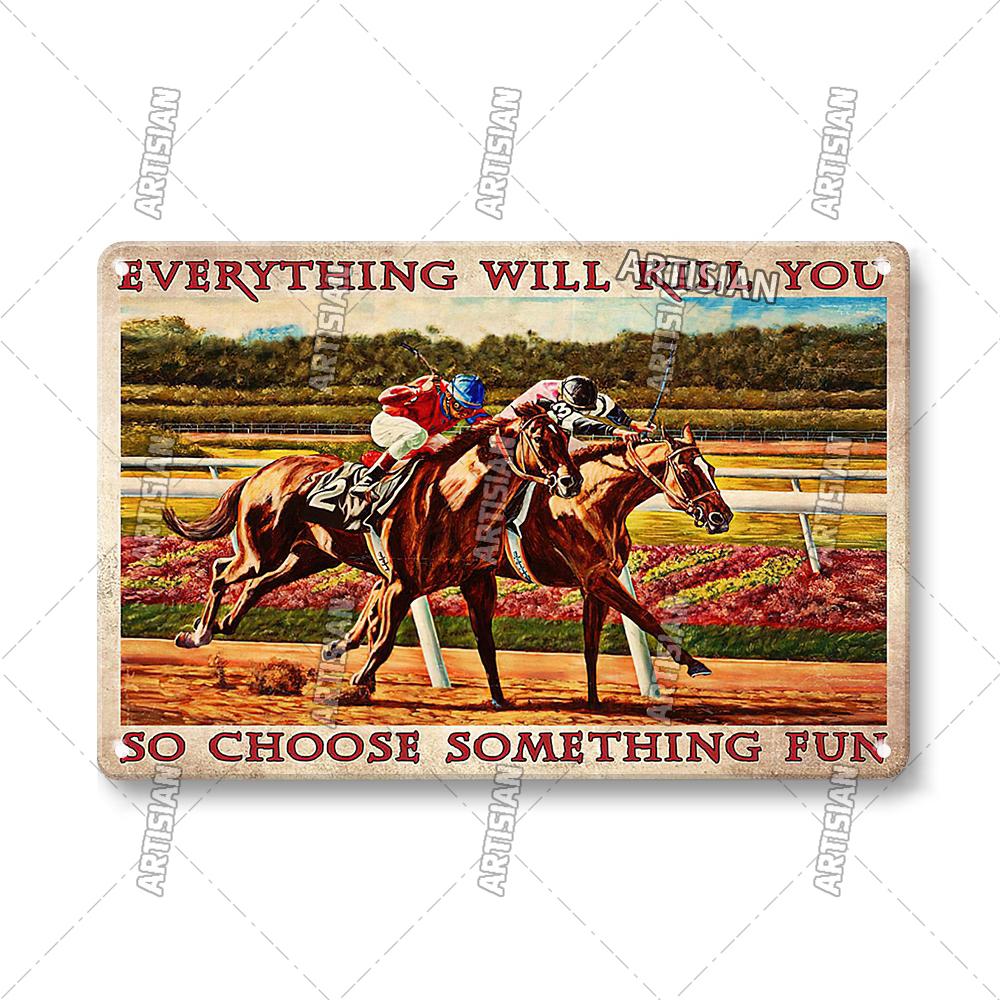 

Винтажный декоративный постер с изображением верховой лошади, классическая металлическая жестяная табличка для скачек, ржавая металлическая табличка для бара, кухни, студии, настенный декор 7.8x11.8inch