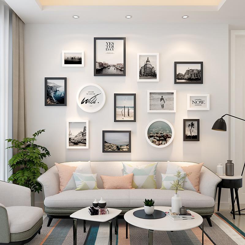 Living Room Photo Wall Decoration Creative Combination Photo Frame Without Punching Holes Landscape Painting Wooden Frame