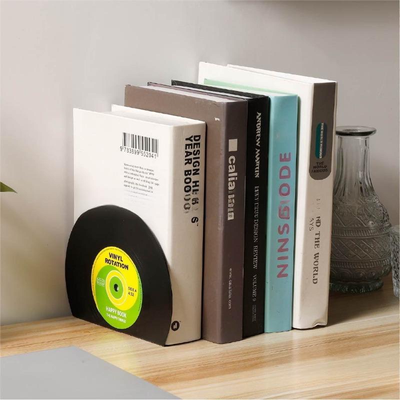 Vintage Vinyl Record Bookends Retro CD Storage Holder Decorative Desk Organizer Heavy Duty Non Slip Book Stand Compact Student