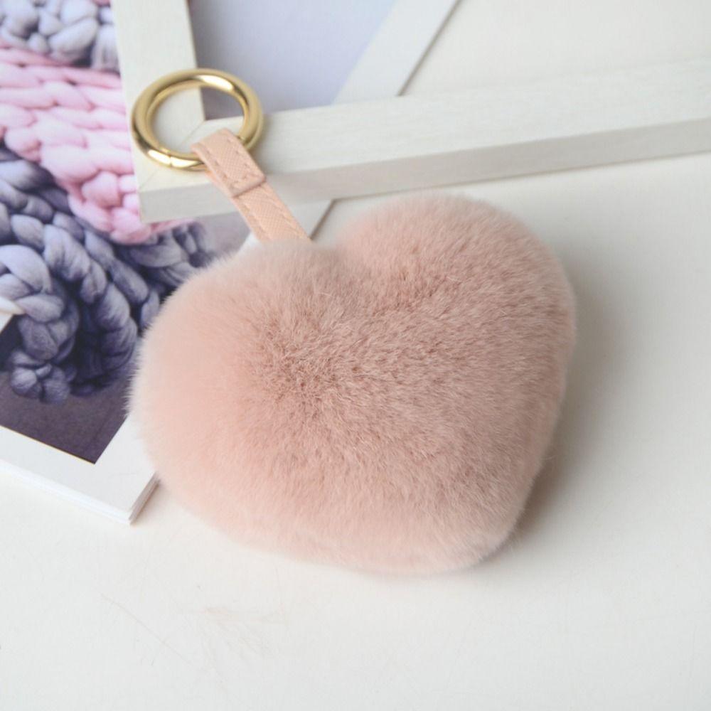 

Heart Shape Rex Rabbit Fur Heart Charm Chain Heart Pom Poms Keyring Children Toy Gifts
