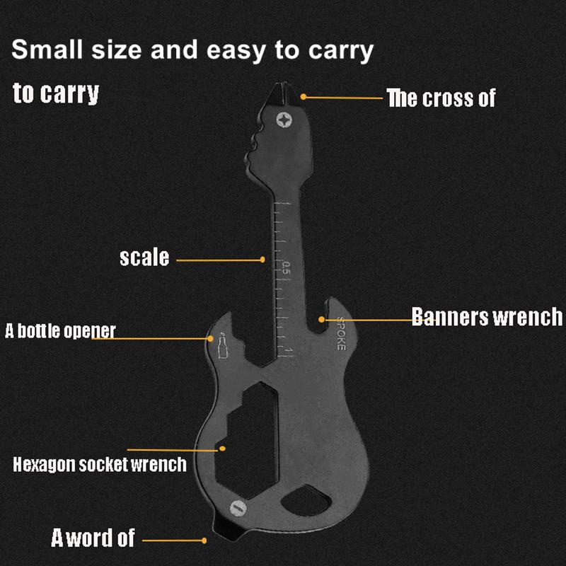 1pc Multipurpose Screwdriver Electric Guitar Shaped Slotted Key Chain Opener Mini Outdoor Camping Repair Kit
