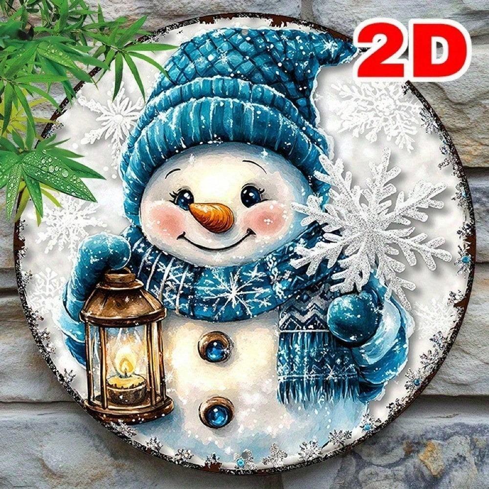 8INCH Round Snowman Metal Sign Pre Drilled Waterproof Holiday Wall Art For Home Coffee Shop