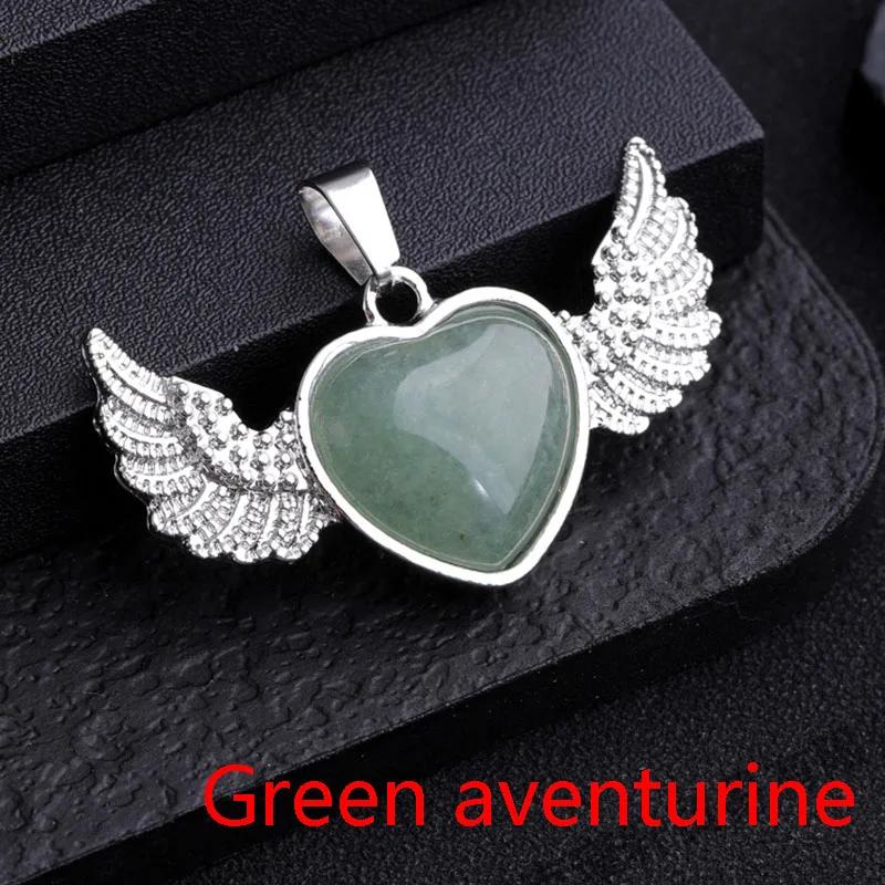 Natural crystal heart-shaped angel wings pendant necklace Heart Shaped Stone Pendants necklace Charms Crystal Chakra Beads DIY