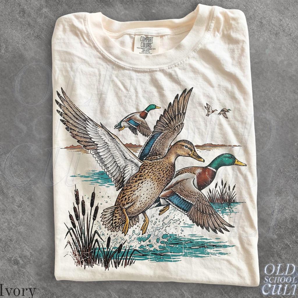 Vintage Mallard Duck 90s T Shirt, Ivory Waterfowl Graphic Tee, Flying Ducks Wetland Shirt, Bird Hunting Gift, Retro Outdoors Nature Top