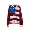 Womens Sequin Jacket U.S. Flag Red Blue White Glitter Zip Up Coat Casual Long Sleeve Color Block Sweatshirt Top