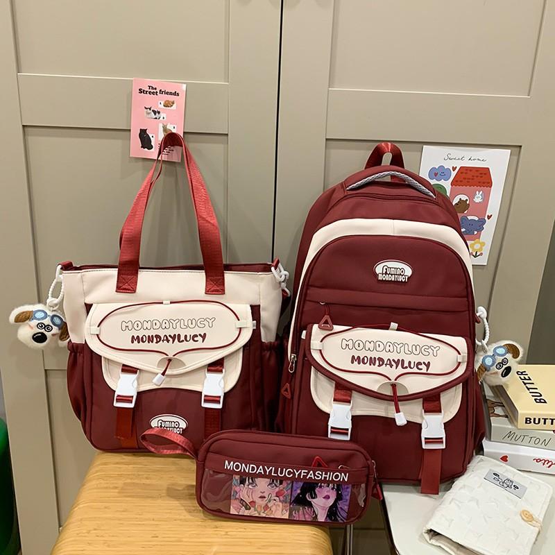 Junior High School Students 'schoolbag Women Light Reduce Burden Face Value Ins Style Large Capacity Backpack Primary Three-piece