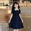 Girls Polo Collar Short Sleeve Dress Preppy Style A-Line Skirt Kids Over 4 Years Old