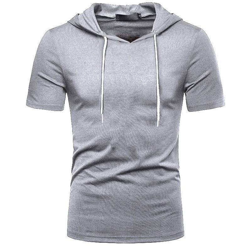 Men Tops Short Sleeve Hooded Solid T Shirt