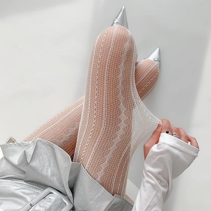 Women Sexy Lace Fishnet Stockings Lolita Hollow Out Solid Pantyhose Jk Japanese Style High Waist Vintage Tights