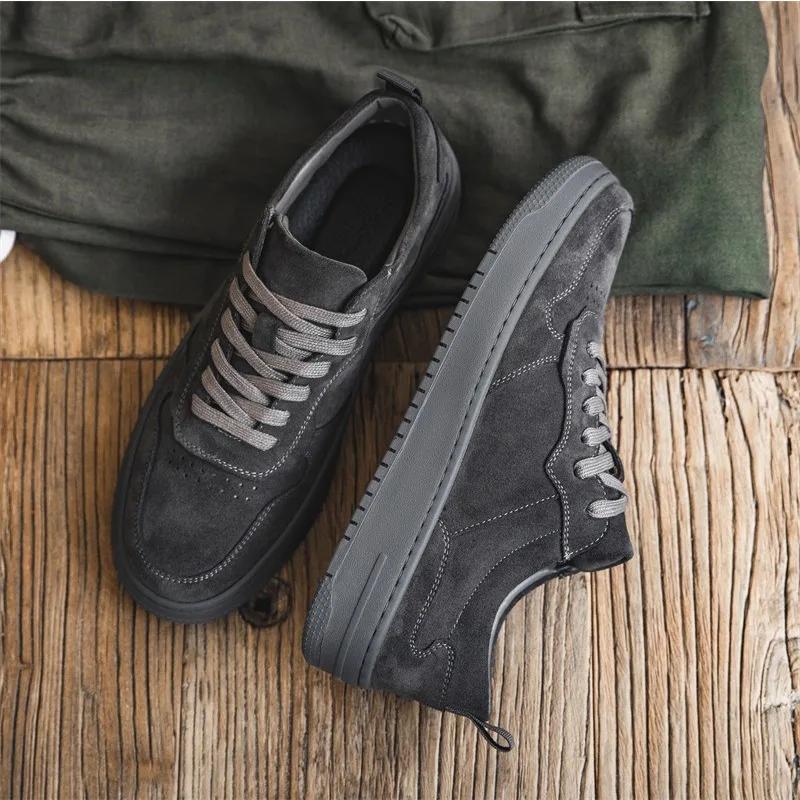 Velvet Men's Workwear Board Shoes  New Vintage Versatile Trendy Shoes with Thick Leather Soles and Elevated Casual Shoes Men