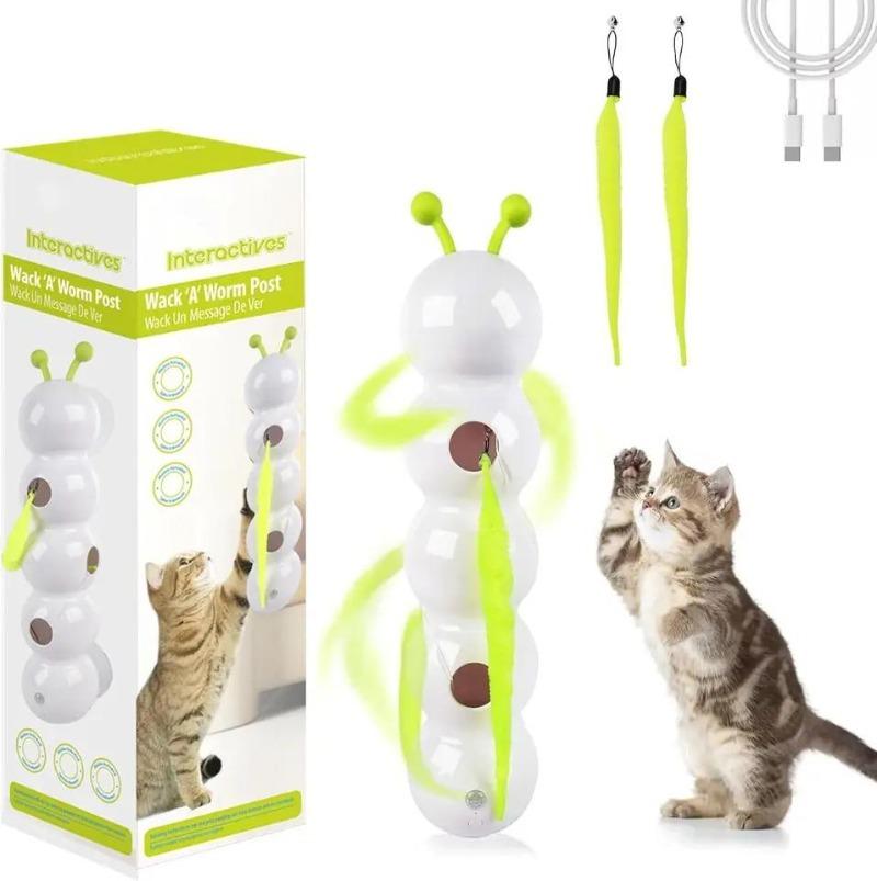 1Pc Intelligent Interactive Cat Toy with Replaceable Prey Tail Smart Motion Worm Cat Toy for Indoor Cats Interactive Caterpillar Design Cat Dog Toy