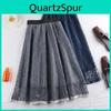 Long Women Summer Skirt Floral Elastic High Waist Dress Female Hollow Out Layers Pleated Lace Skirt