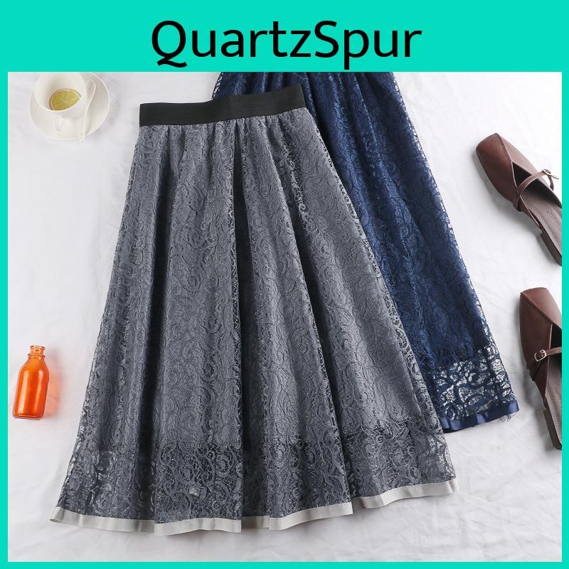 Long Women Summer Skirt Floral Elastic High Waist Dress Female Hollow Out Layers Pleated Lace Skirt