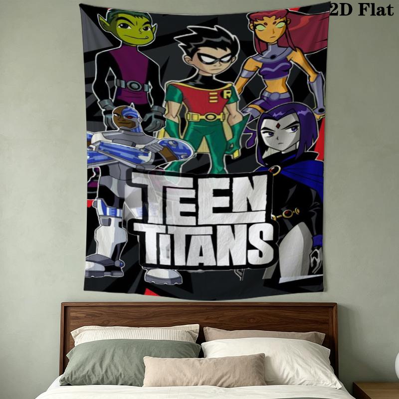 Teen Titans Wall Tapestry Aesthetic Wall Hanging Printed Fabric Blanket Decorative Tapestries For Bedroom Living Room Home Decor