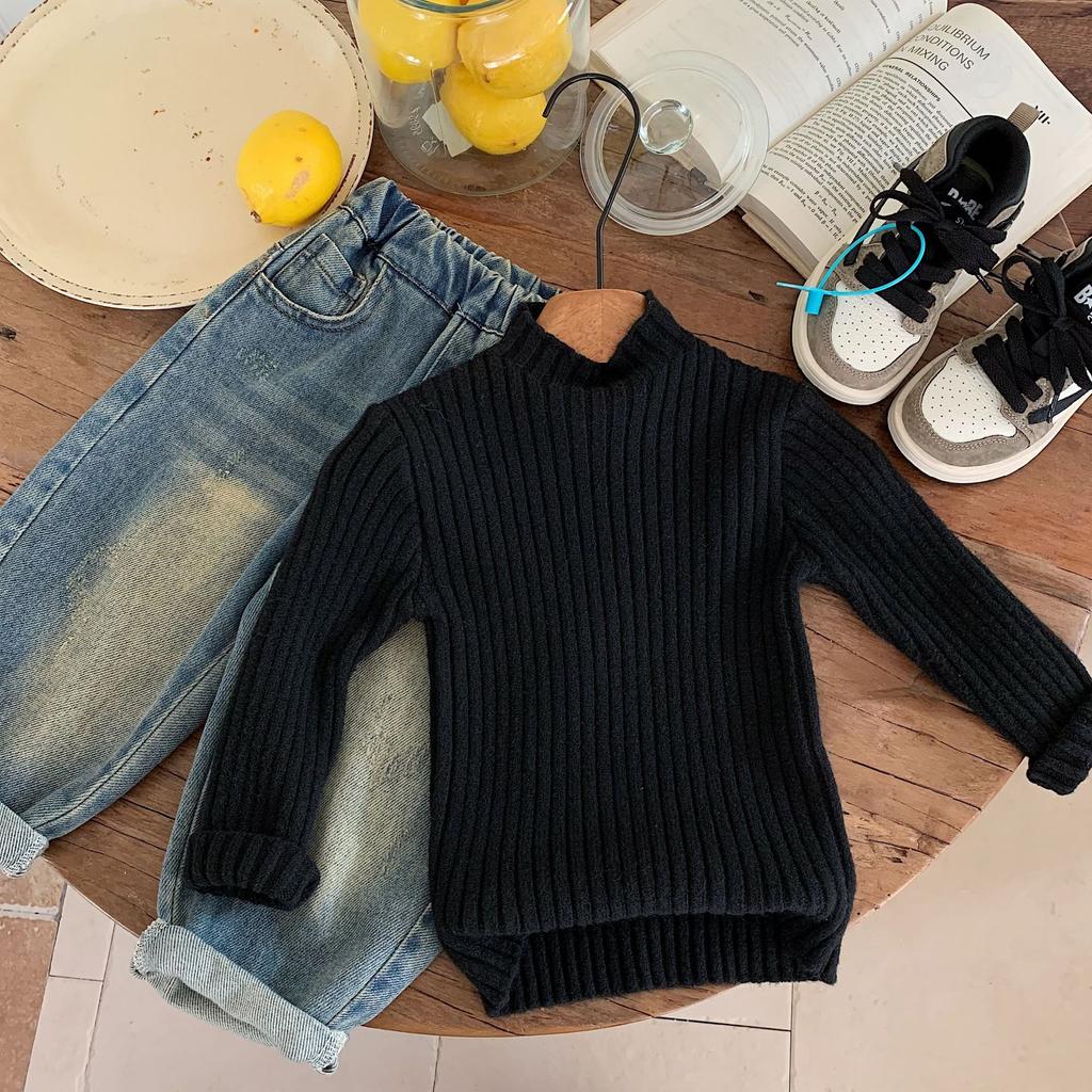 Children's Sweater Autumn/Winter New Collection Solid Color Versatile Knitted Shirt Boys' Stand Up Collar Bottom Shirt