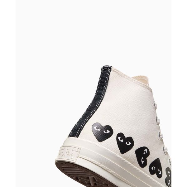 Comme Des Garçons PLAY X Converse Chuck 70 High Multi Heart - Milk Black Unisex Sneakers Cream Egret A08148C