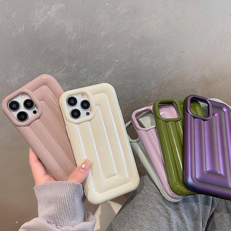 Einfache einfarbige 3D-Streifen-Hülle für iPhone 14 13 12 11 Pro Max, Überzug, lila, weiche Silikonhülle, stoßfeste Stoßstange