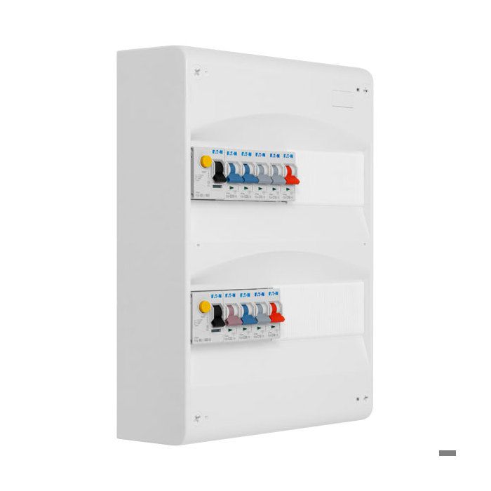 Tableau 2 rangées pré-équipé 1 interdiff 63A + 1 interdiff 40A + 9 disjoncteurs