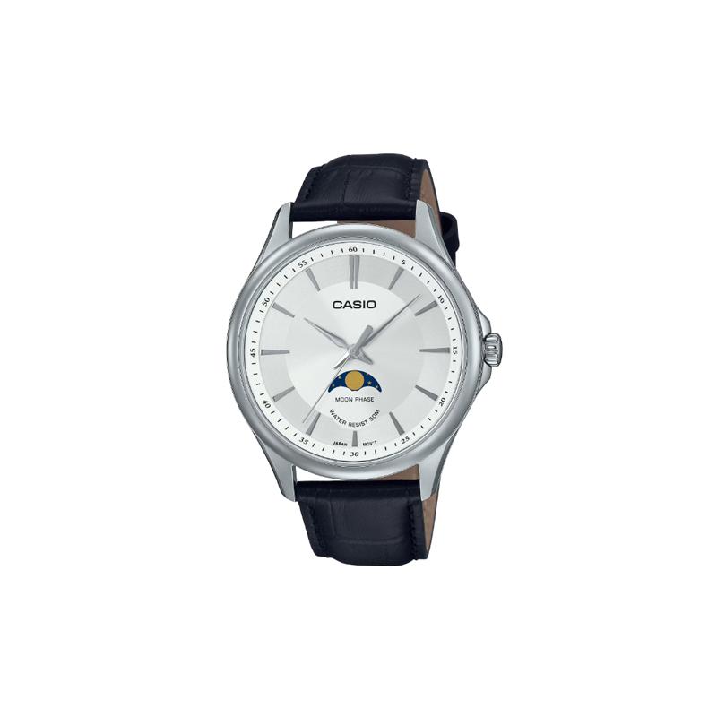 Casio 50 Meter wasserdicht Quarz Lederarmband für Herren und Damen weißes Zifferblatt MTP-M100L-7AV