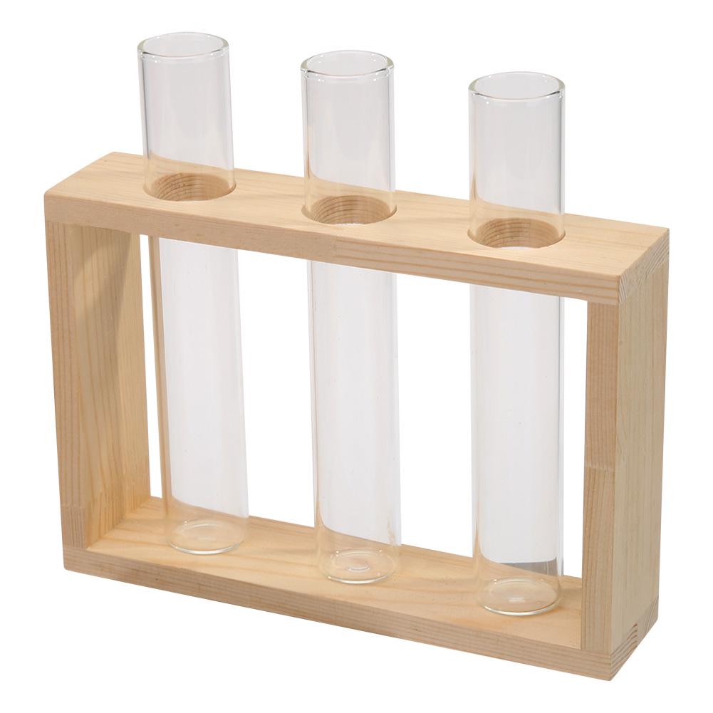 Creative Transparent Vase Glass Wooden Frames Hydroponic Flower Pot Bonsai for Household Living Rooms Office Delicate Decor