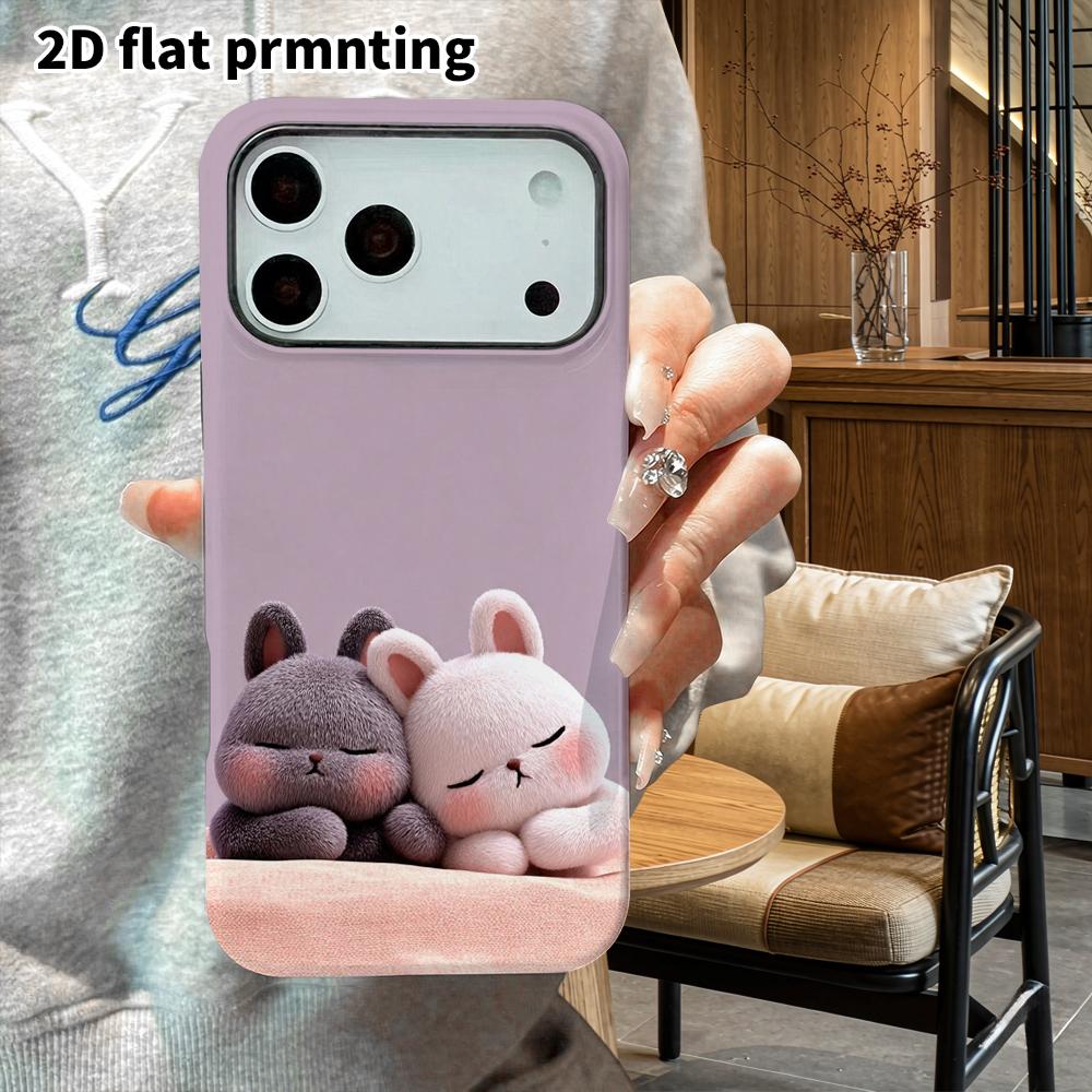 Phone Case: 2D flat design suitable for iPhone 18 17 16 15 14 13 Pro film protective case, couple style, gray rabbit and white rabbit, Christmas and H