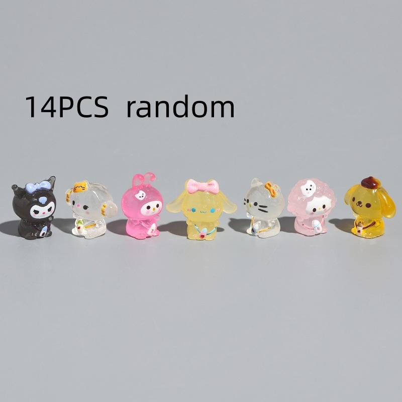 14/70PCS Sanrio Resin Mini Cartoon Sanrio Cute Grain Doll Desktop Car Decoration Small Ornament Crafts DIY Handmade Accessories