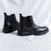 Mens Fashion Chelsea Boots Black Stylish Carved Brogue Shoes Business Office Dress Original Leather Boot Gentleman Ankle Botas