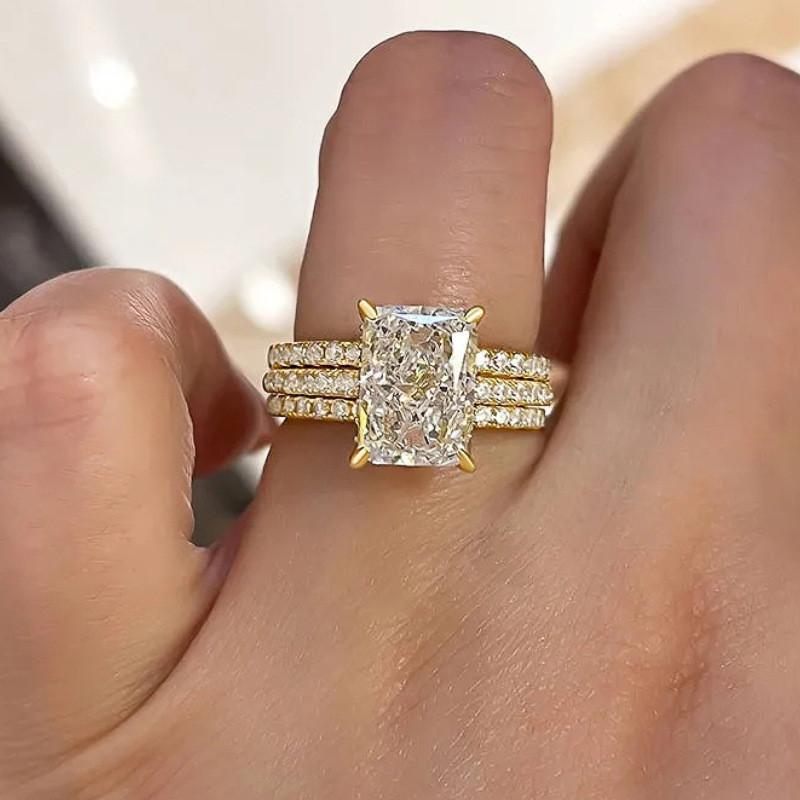 Copper/Set Wedding Rings Set for Women Cubic Zirconia Charming Graceful Accessories Brilliant Female Jewelry