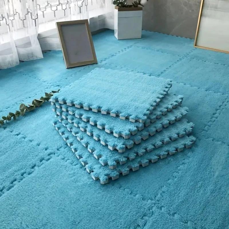 Soft Fluffy Puzzle Foam Floor Mat-Interlocking Square Play Mat Tiles for Kids Baby Nursery,Non-Slip Carpet Rug bedroom rug 4Pcs