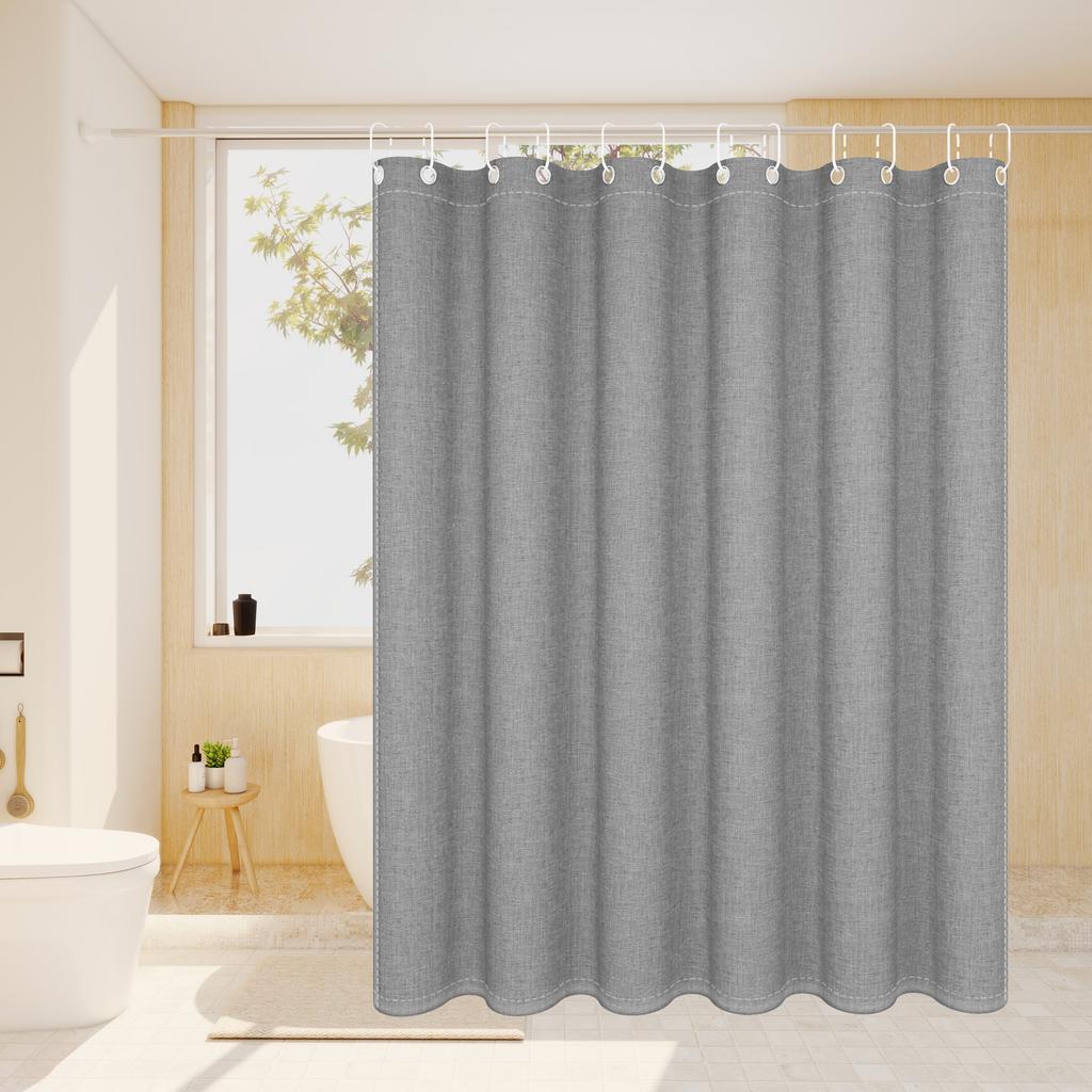 Simple Solid-Color Imitation Linen Shower Curtain, Adding A Simple And Elegant Touch To The Bathroom.